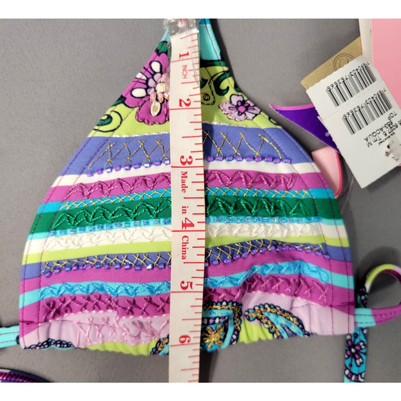 Cia Maritima Bikini Top Womens Medium Embroidered Beaded Floral Stripe Swimwear - Picture 13 of 16